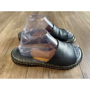 Born Women 8 Black Leather Slide Sandals Open Toe Comfort Flat Shoes